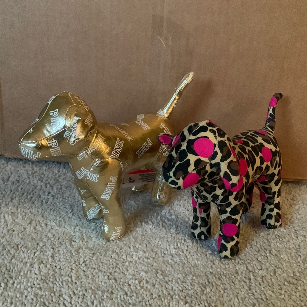 Lot of 2 VS PINK Plus Dog: Leopard Spots Pink Polka Dot / Metallic Gold